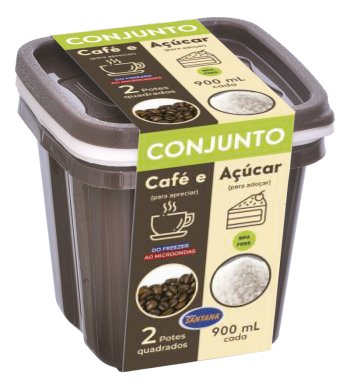 Conjunto c/ 2 Potes Quadrados Graduados 900 ml ( Café e Açucar )