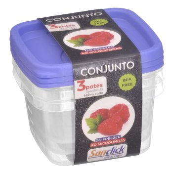 Conjunto c/ 3 Potes Quadrados Graduados 600 ml