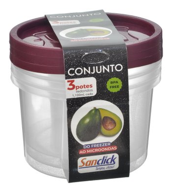 Conjunto c/ 3 Potes Redondos Graduados 1,1 l