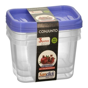 Conjunto c/ 3 Potes Retangulares Graduados 600 ml