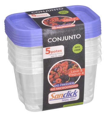 Conjunto Leve 5 Pague 4 Potes Retangulares Graduados 600 ml