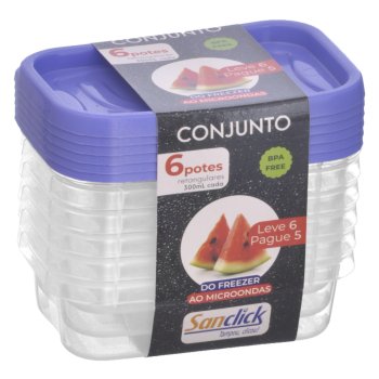 Conjunto Leve 6 Pague 5 Potes Quadrados Graduados 300 ml