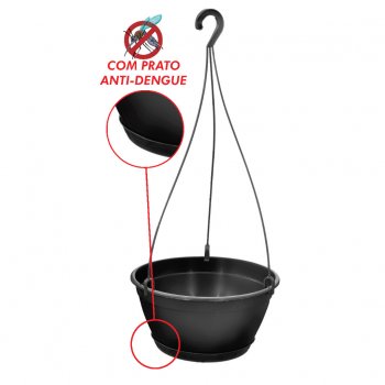 Kit Vaso Cuia Preto 2,45l c/prato anti-dengue n°22- com 12 unidades